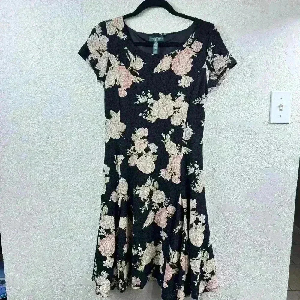 Lauren Ralph Lauren Lace Floral Overlay Midi Dress - Size PM